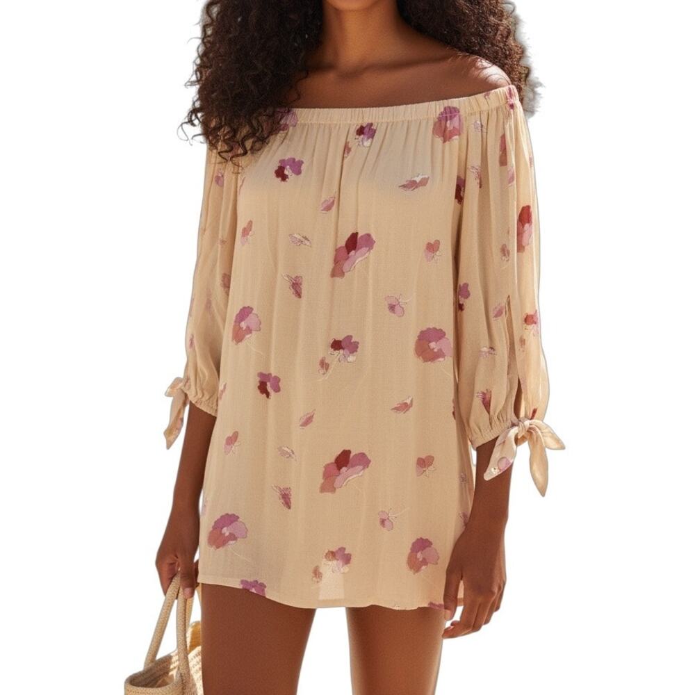 Jill Stuart NWT Yellow Floral Off Shoulder Ruched Mini Dress XS Size 0
